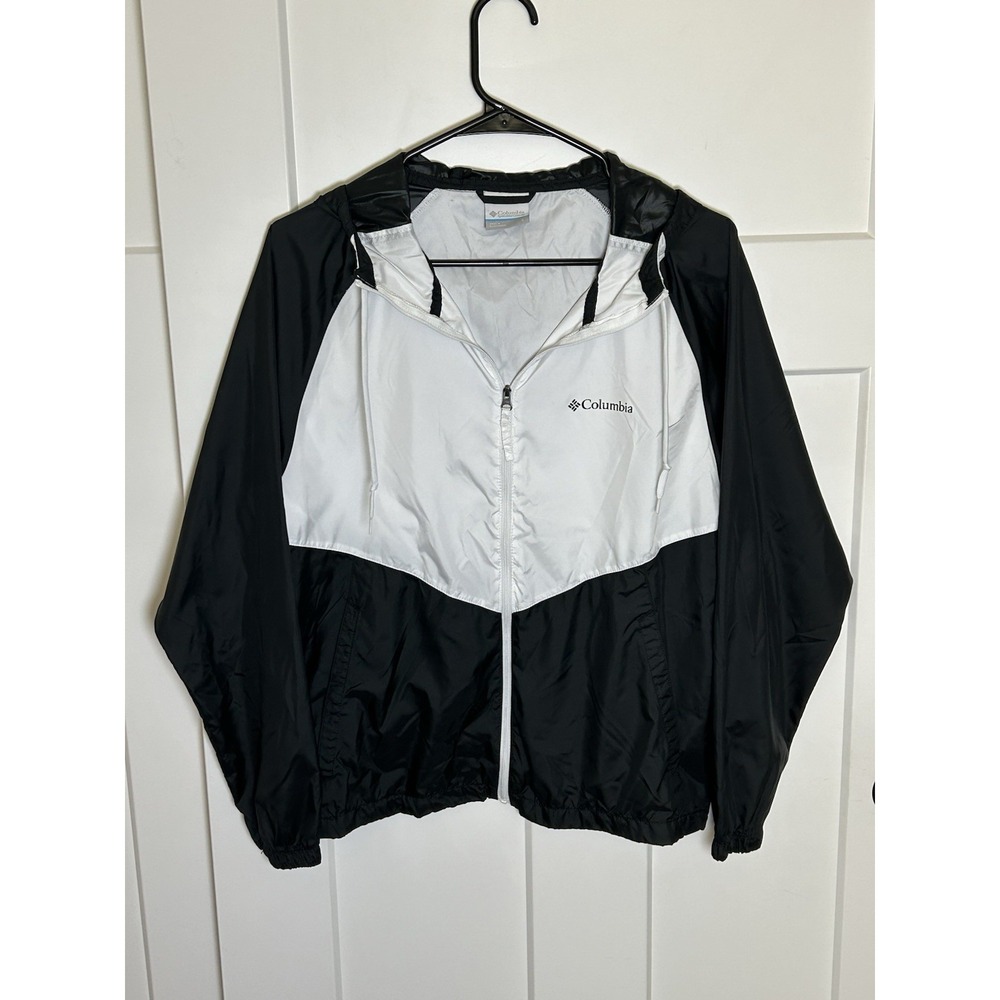 Columbia Women Full Zip Windbreaker Jacket Long Sleeve Black White Size SMALL